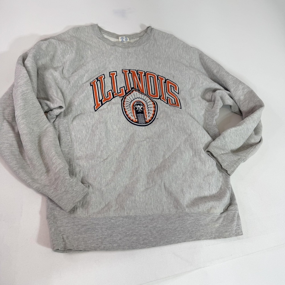 Illinois Fighting‎ Illini Sweatshirt Mens 2XL Gray NCAA Reverse Weave Crewneck